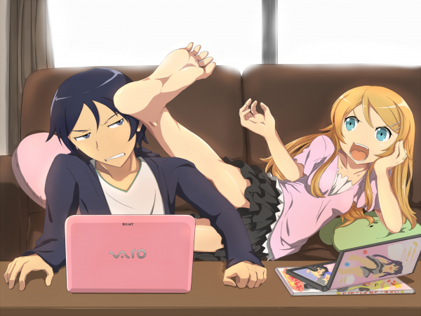 kousaka_kirino-kousaka_kyousuke-laptop-long_hair-ore_no_imouto_ga_konnani_kawaii_wake_ga_nai-short_hair-skirt